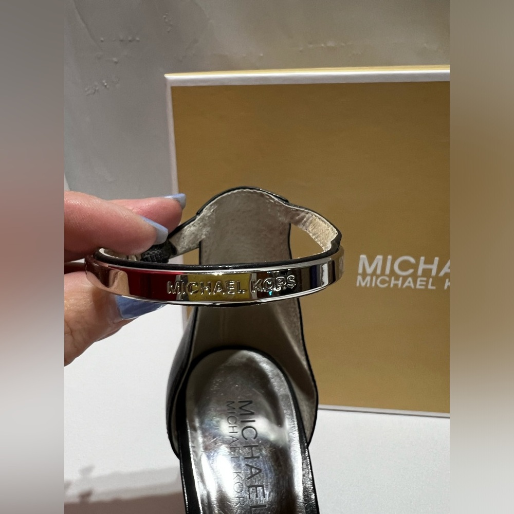 MICHAEL Michael Kors Black and Silver Leather Ankle-Strap Heels - Picture 7 of 7